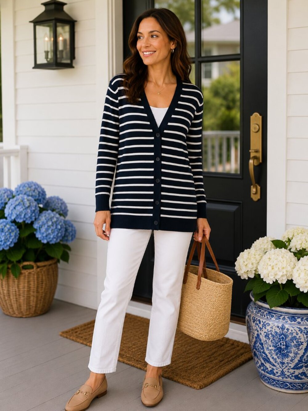 NWT Talbots Forever Girlfriend Cardigan Navy Stripe Petite XL Coastal